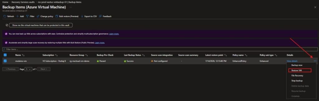 Restore Azure Virtual Machine from Backup