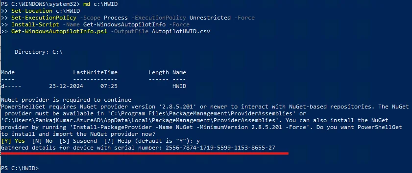 Windows Autopilot Hardware Hash CSV