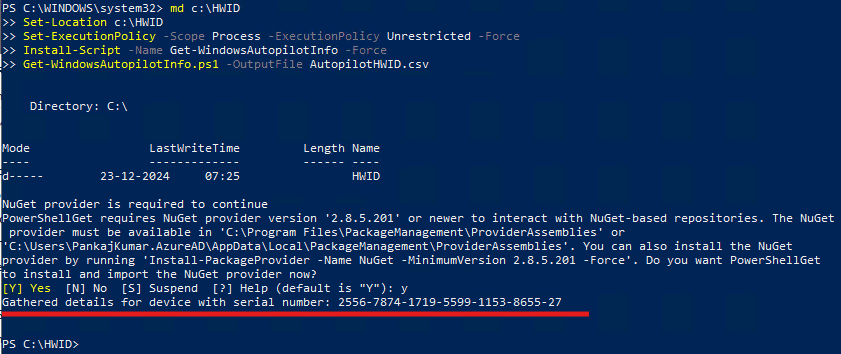 Windows Autopilot Hardware Hash CSV