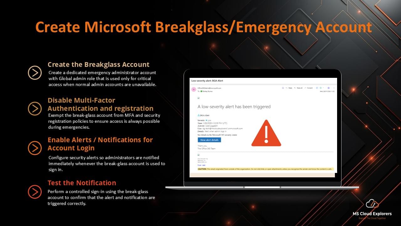 Microsoft Breakglass account with Alert on login