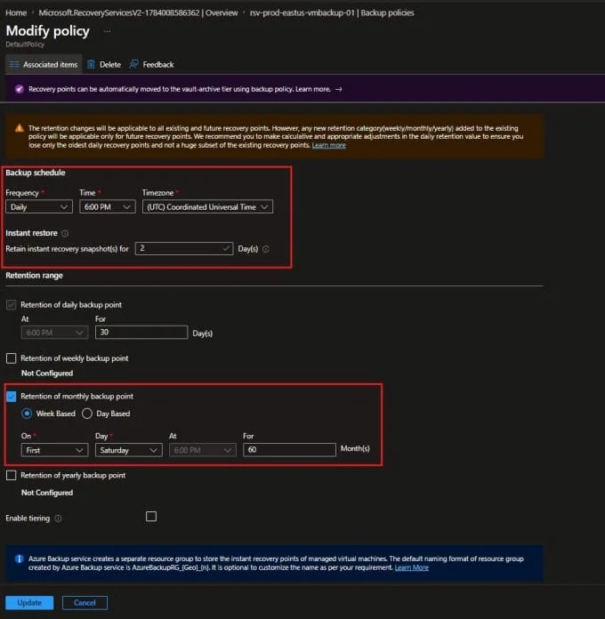 Azure Backup Policies and Retention Period