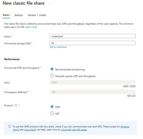 Azure Files Share Configuration