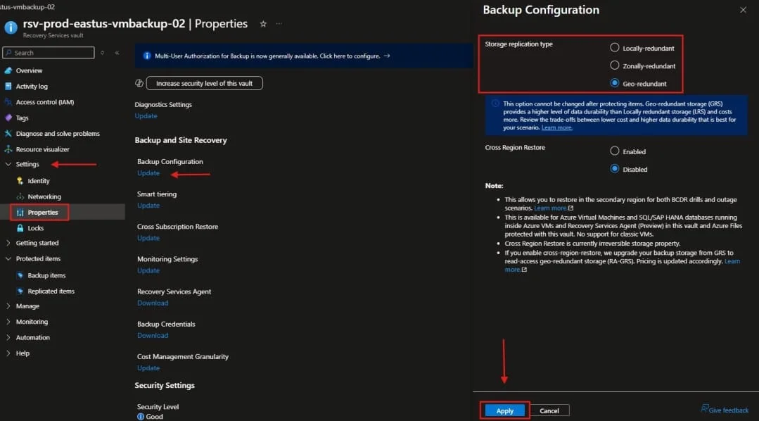 Azure Recovery Services Vault Backup Configuration