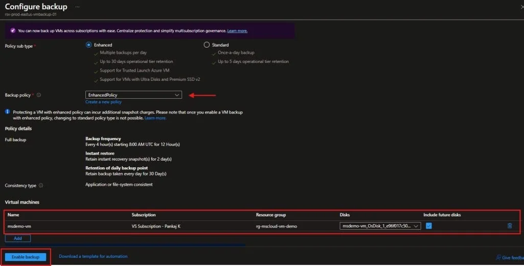 Azure Virtual Machine Backup Configuration 3