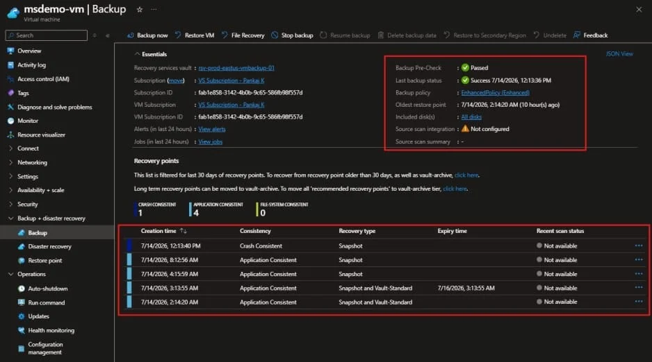 Azure Virtual Machine Backup Status