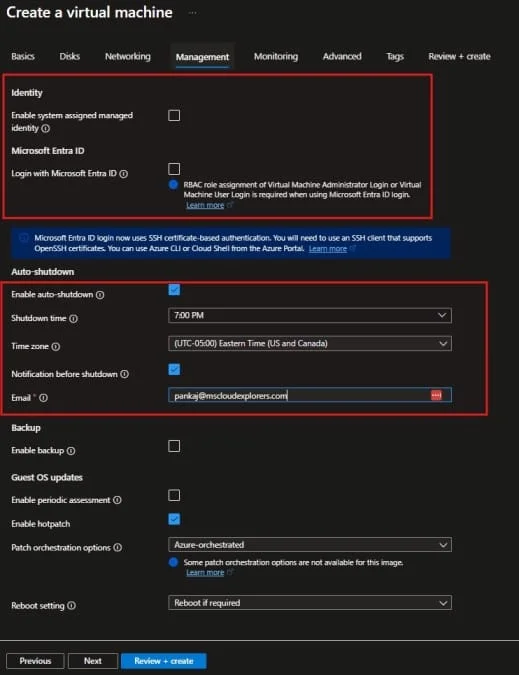 Azure Virtual Machine Management configuration