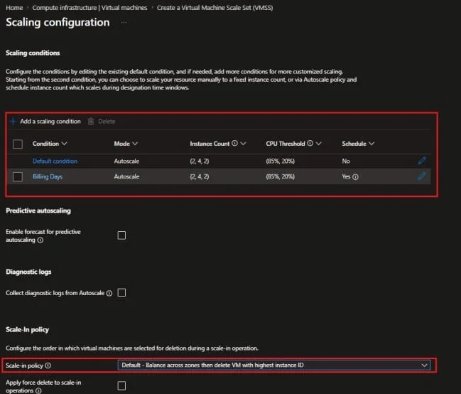 Azure Virtual Machine Scale Sets Configuration and Scale in and Out