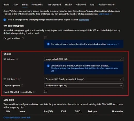 Azure Virtual Machine Scale Sets Disk size