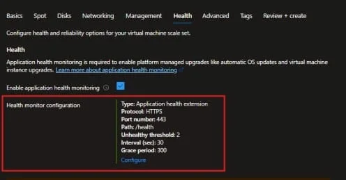 Azure Virtual Machine Scale Sets Health Monitor Configuration