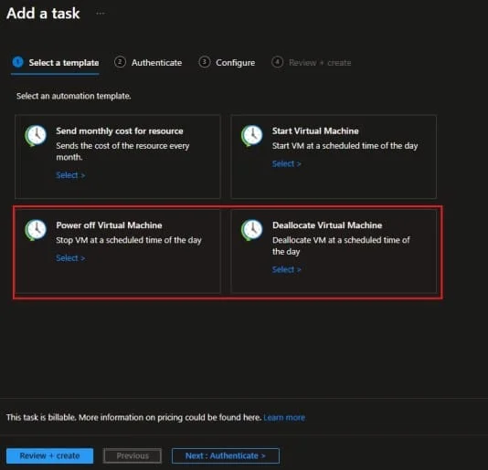 Create an Auto Shutdown Task from VM Automation Tasks 1