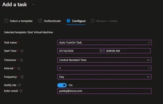 Create an Auto Turn On Task from VM Automation Tasks 3