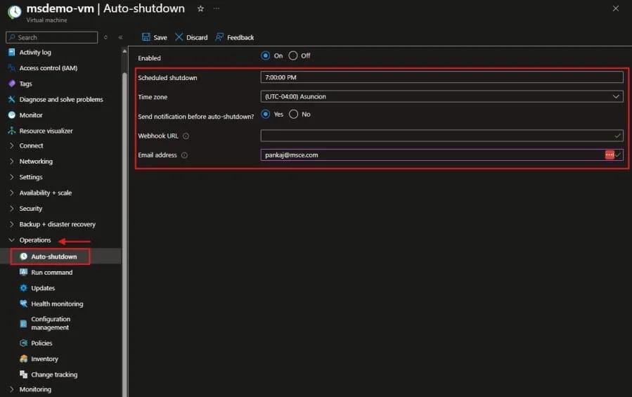 How to Configure azure virtual machine auto shutdown