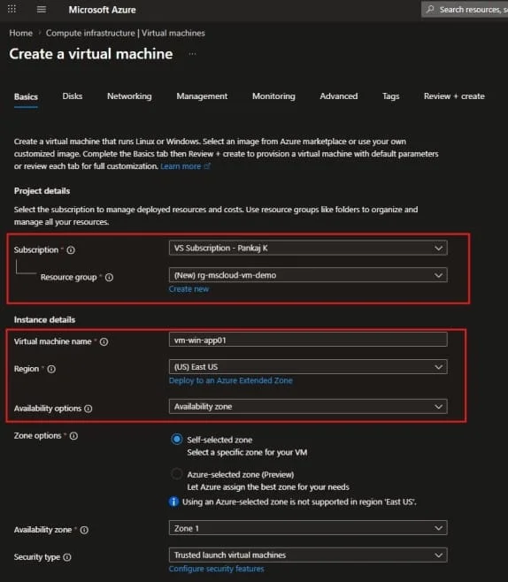 Microsoft Azure Virtual Machine Configuration