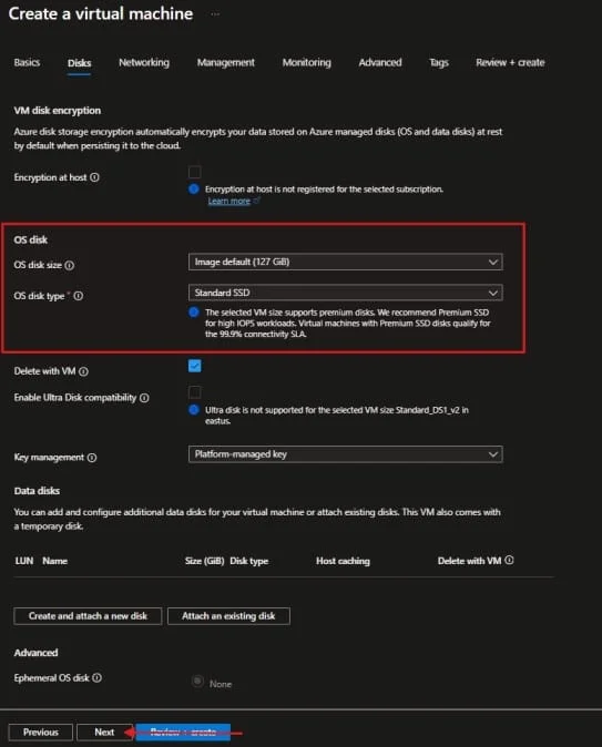 Microsoft Azure Virtual Machine Disk Configuration